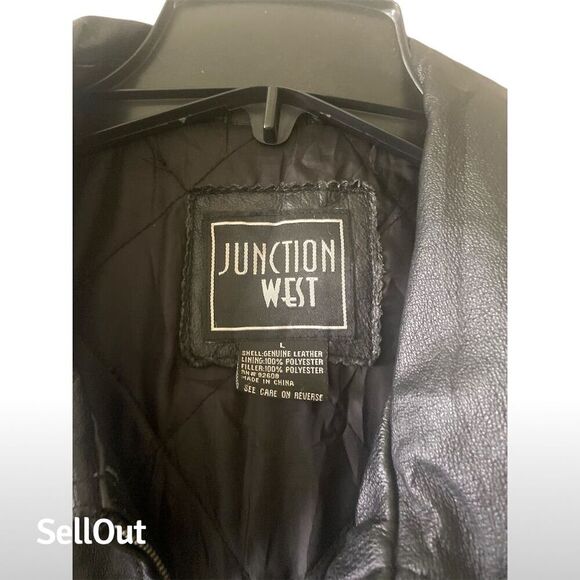 Junction West Men's Biker Jacket Black Leather Size L Full Zip Pockets - Picture 10 of 11